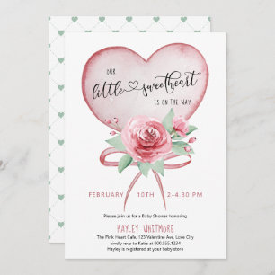 Convite Pequeno doce Coração Rosa e Chá de fraldas Rosa