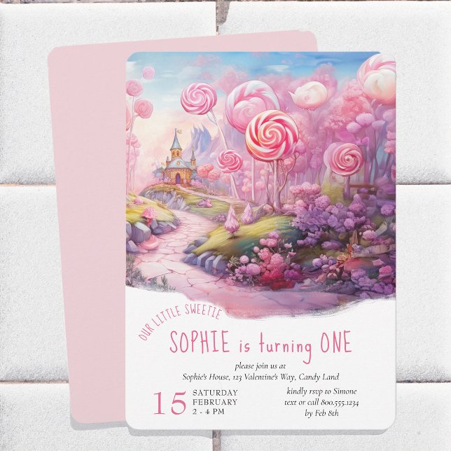 Convite Pequeno Docinho Fairtytalo, primeiro aniversario d (Fairytale Candyland girl's birthday invitation - available printed or diy printable download)