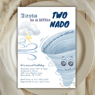 Convite Pequeno Dois Nado Fofo Tornado 2º Aniversário Meni