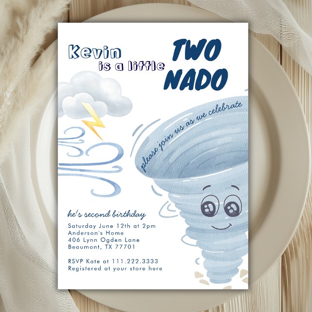 Convite Pequeno Dois Nado Fofo Tornado 2º Aniversário Meni (Criador carregado)