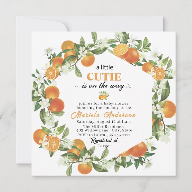 Convite Pequeno e elegante Citrus Orange WaterInvitation (Frente)