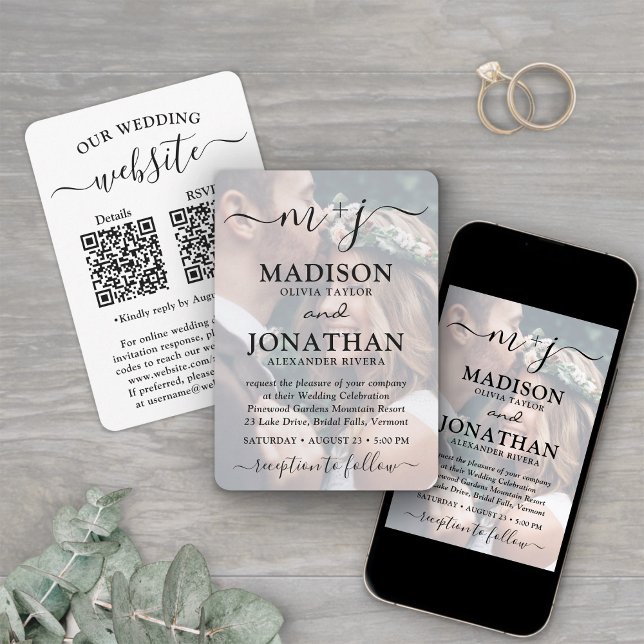 Convite Pequeno e Estiloso QR Code de Foto de Casamento Tu (Criador carregado)