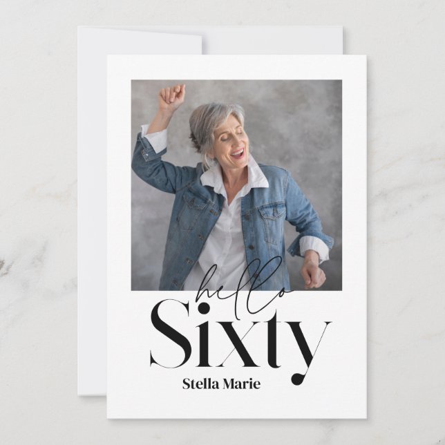 Convite Pequeno e simples aniversário de 60 anos preto e b (Frente)