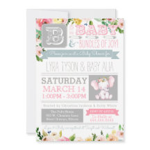 Pequeno Elefante - Chá de fraldas Floral de Aquare