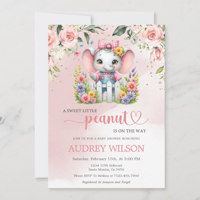 Convite Pequeno Elefante Rosa-Rosa (Frente)