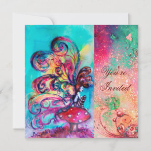 Convite PEQUENO ELF DOS COGUMELOS, brilho azul-rosa azul