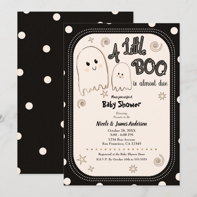 Convite Pequeno Fantasma Caprichoso BOO Chá de Bebê de Hal (Frente/Verso)