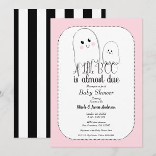 Convite Pequeno Fantasma de Halloween Rosa Chás de Bebê