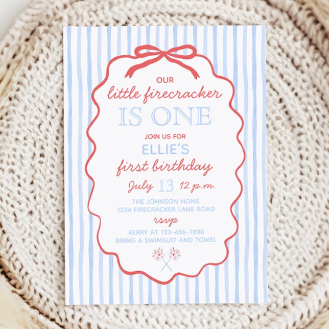 Convite Pequeno Firecracker 4 de julho de primeiro anivers (Criador carregado)