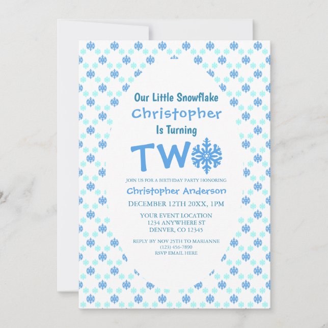 Convite Pequeno Floco de Neve 2º Aniversário (Frente)