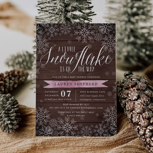 Convite Pequeno Floco de Neve Chá de fraldas de Madeira Ro (Criador carregado)