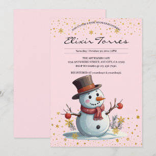 Convite Pequeno Floco de Neve Rosa e Dourado Chá de fralda