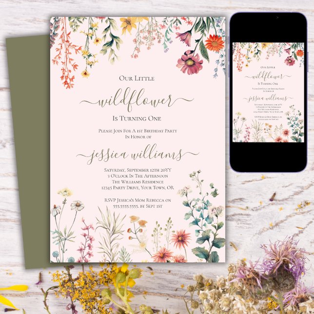 Convite Pequeno Flor Selvagem Transformando Um primeiro an (Criador carregado)