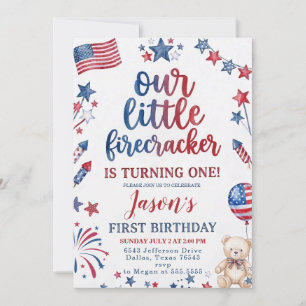 Convite Pequeno Fogos de Artifício 4 de Julho 1º Aniversár