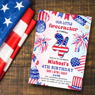 Convite Pequeno Fogos de Artifício 4 de Julho Festa de Ani