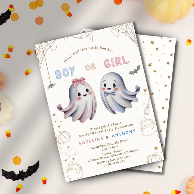 Convite Pequeno Garoto Bonito Ou Revelação De Gênero Menin (Cute Little Boo Boy Or Girl Gender Reveal Invitation)