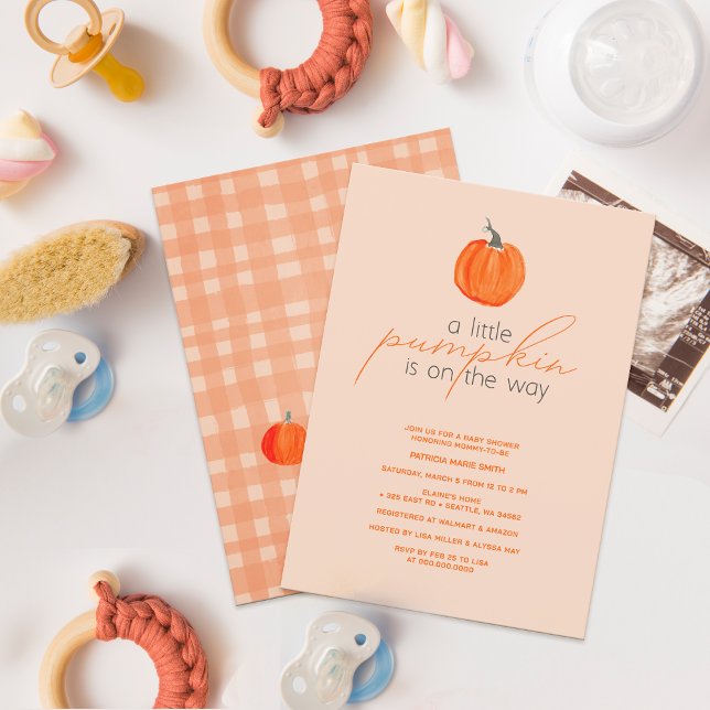 Convite Pequeno Gênero da Bomba Chá de fraldas Neutro (Little Pumpkin Gender Neutral Fall Baby Shower Invitation)