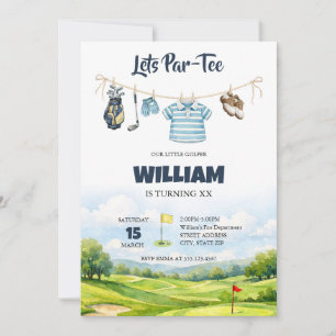 Convite Pequeno Golfista Par-Tee Aquarela Aniversário de G