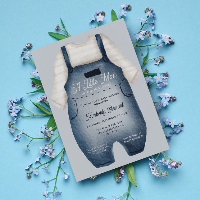 Convite Pequeno Homem Cinto Bebê Azul Chá de fraldas de Aq (Criador carregado)