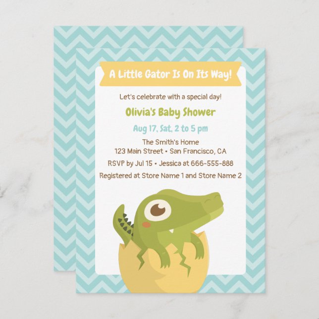 Convite Pequeno jacaré em Chamadas de Chuveiro de Ovo (Frente/Verso)