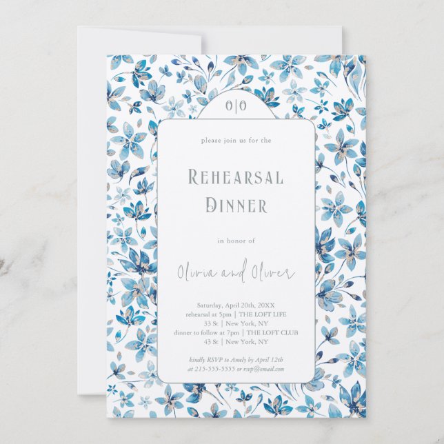 Convite Pequeno Janto de ensaio de flores azuis (Frente)