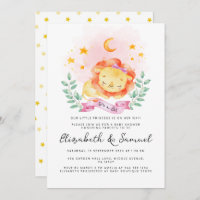 Pequeno Leão é um Chá de fraldas Rosa de Aquarela