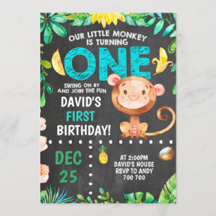 Convite Pequeno Macaco Primeira Festa de Aniversário