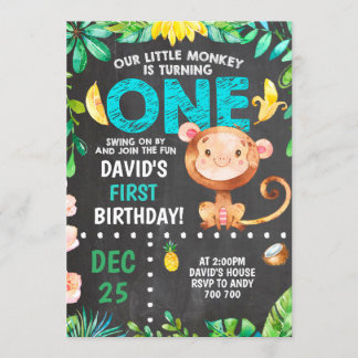 Convite Pequeno Macaco Primeira Festa de Aniversário