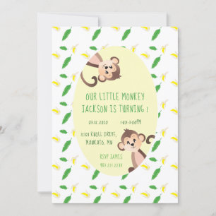 Convite Pequeno Macaco Primeiro Aniversário Banana Pega V