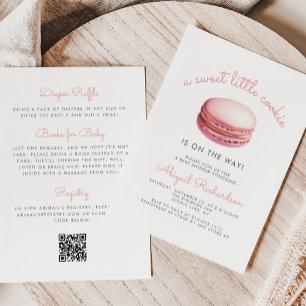 Convite Pequeno Macaron de Cookie QR Code Chá de Bebê Rosa