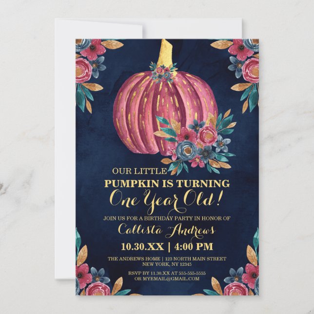 Convite Pequeno Marinho de Abóbora primeiro aniversario Fl (Frente)