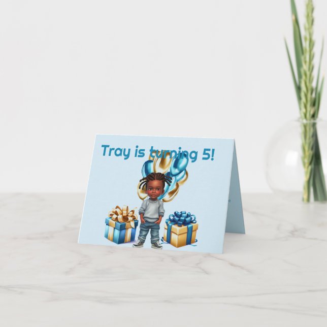 Convite Pequeno Menino Escuro Braids No Aniversário (Frente)