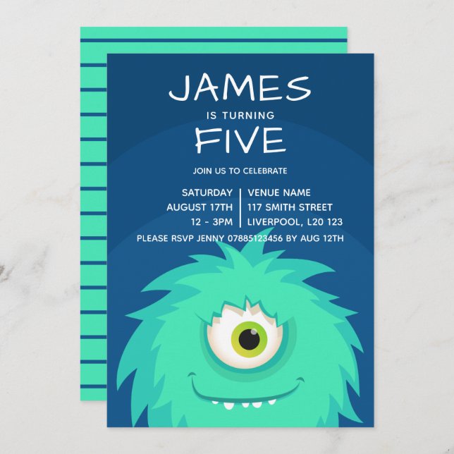 Convite Pequeno Monstro Azul (Frente/Verso)