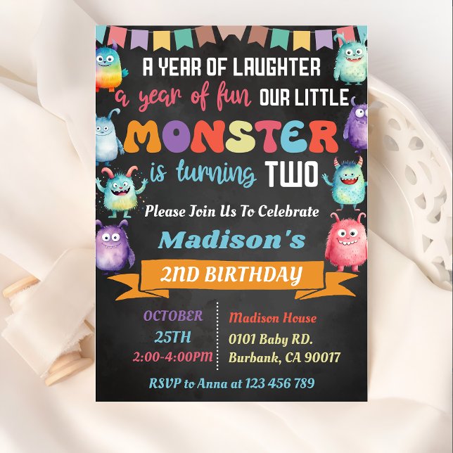 Convite Pequeno Monstro - Themed segundo aniversário Party (Criador carregado)