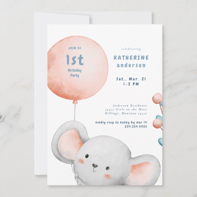 Convite Pequeno mouse Blush e festa de primeiro aniversari (Frente)