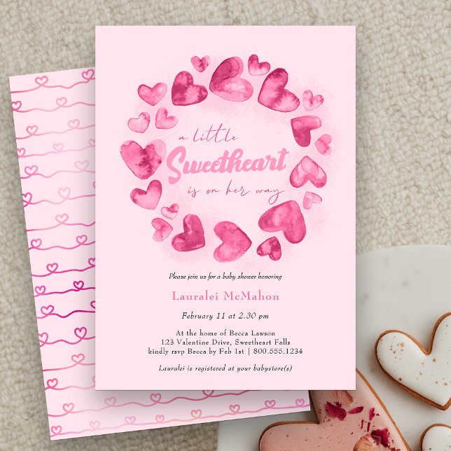 Convite Pequeno Namorados de Coração Rosa (Little Sweetheart is on her Way Baby Shower Invitation)