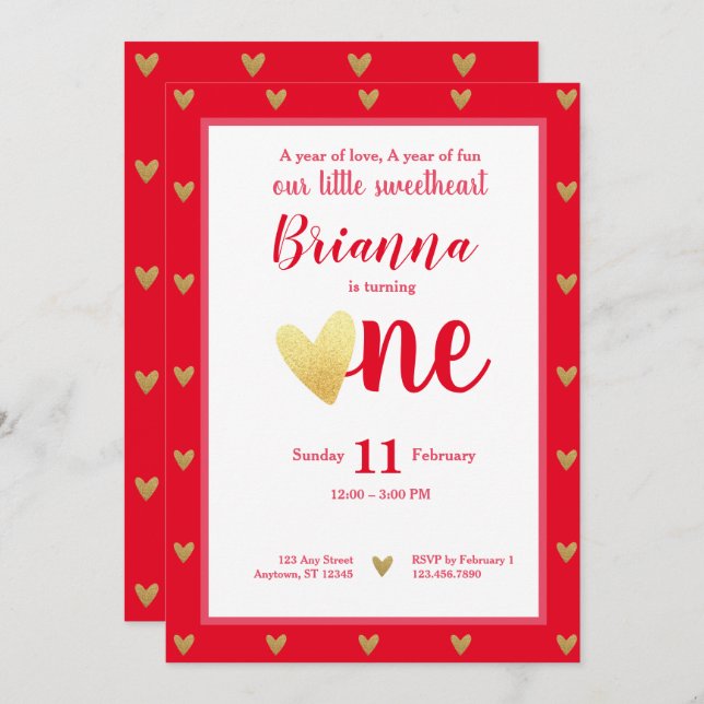 Convite Pequeno Namorados Doce Corações Primeiro Aniversár (Frente/Verso)