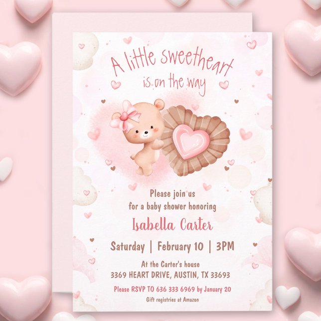 Convite Pequeno Namorados Rosa Chá de fraldas Menina (Little Sweetheart Pink Valentines Girl Baby Shower Invitation)