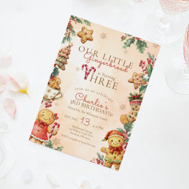 Convite Pequeno Natal de Bolo de Gengibre 3º Aniversário