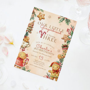 Convite Pequeno Natal de Bolo de Gengibre 3º Aniversário