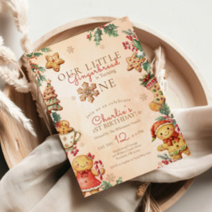Convite Pequeno Natal de Pão de Mel de 1º Aniversário