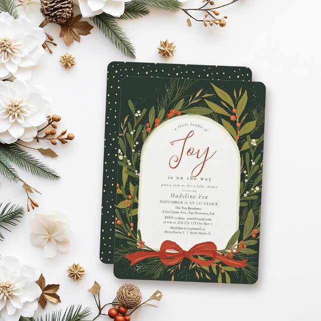 Convite Pequeno Pacote de Joy Wreath Green Chá de fraldas (Criador carregado)