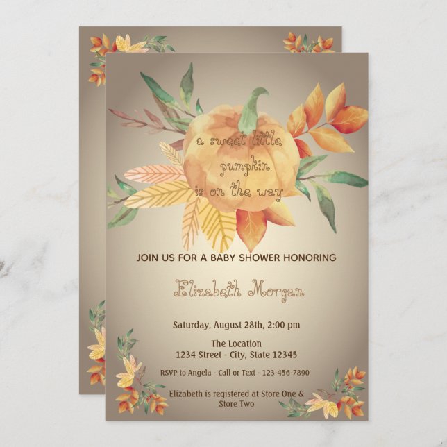 Convite Pequeno Pampkin, Folhas, Chá de fraldas de outono (Frente/Verso)