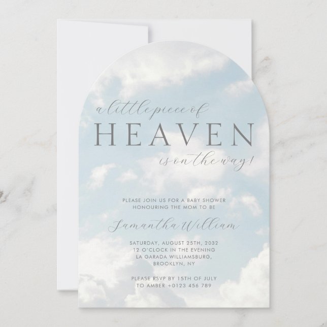 Convite Pequeno pedaço de Chá de fraldas Celestial Nublado (Frente)