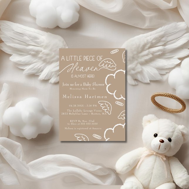 Convite Pequeno pedaço do céu chá de bebê bege (Little Piece of Heaven beige baby shower Invitation)