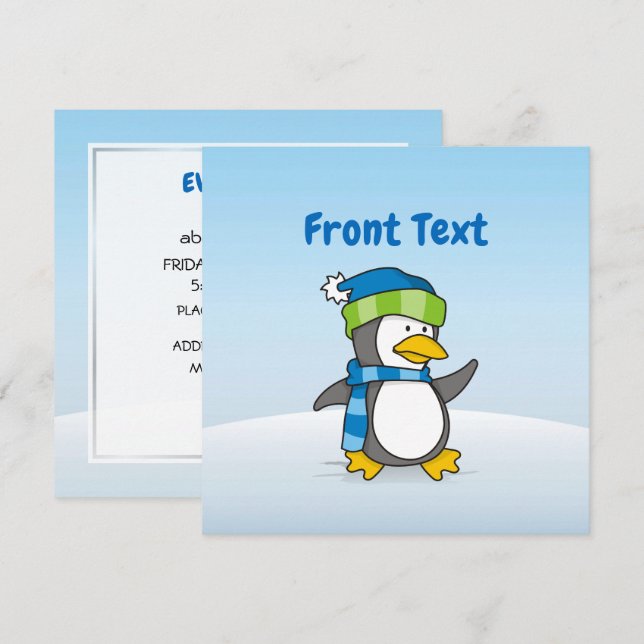 Convite Pequeno pinguim andando na neve (Frente/Verso)