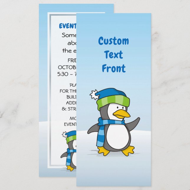 Convite Pequeno pinguim andando na neve (Frente/Verso)