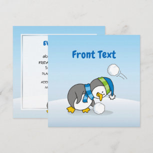 Convite Pequeno pinguim pegando uma bola de neve