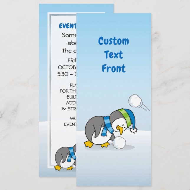 Convite Pequeno pinguim pegando uma bola de neve (Frente/Verso)