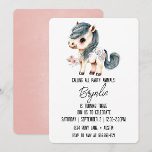 Convite Pequeno Pôneo, Aniversário, Cavalo Branco Cugado, 